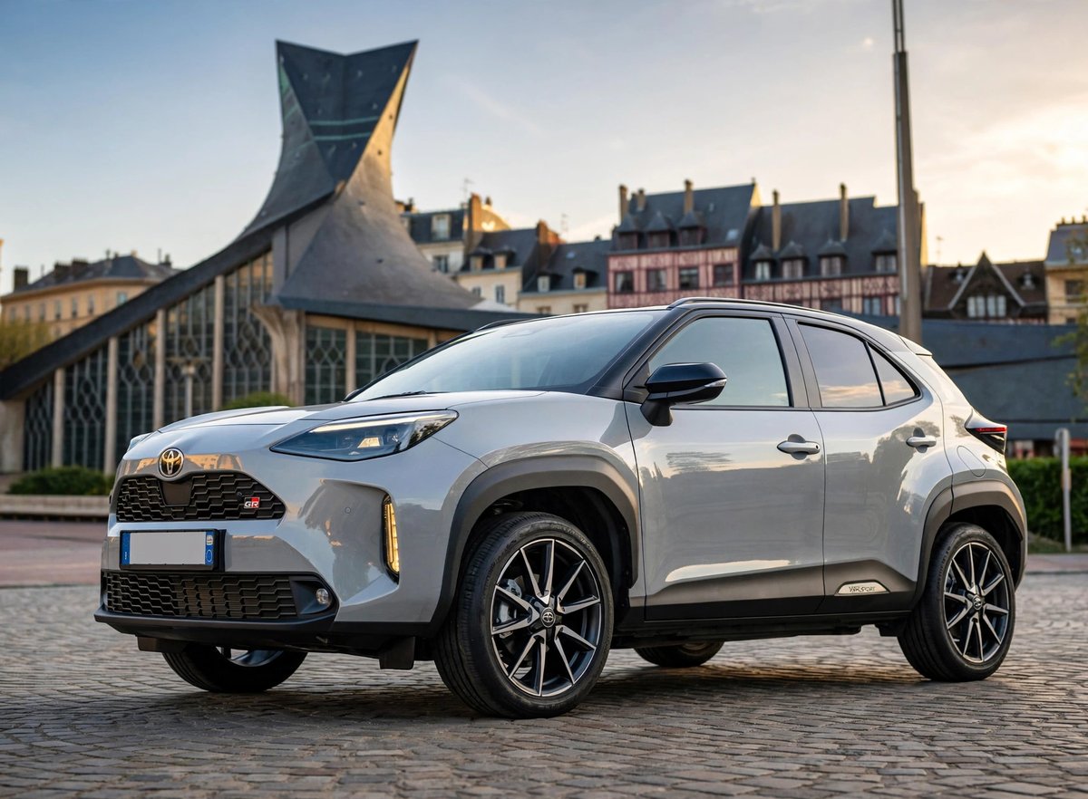 Toyota Yaris Cross VTC Elbeuf devant l'église Sainte-Jeanne-d'Arc à Rouen